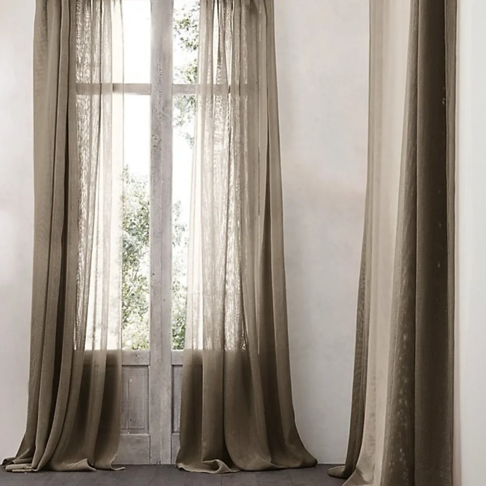 Pair2 New Restoration Hardware Open Weave Linen Drapery Rod Pocket 50X108